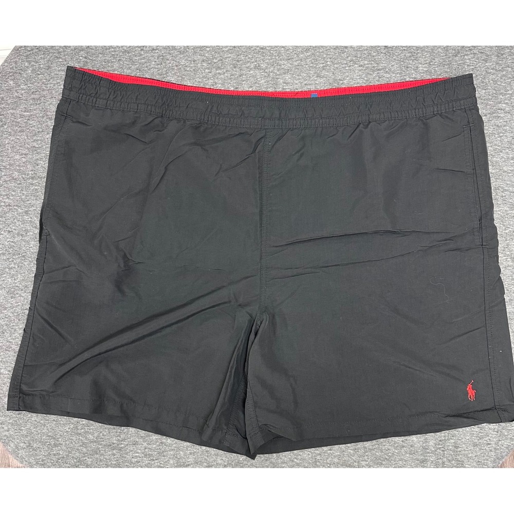 Polo Ralph Lauren Black Swim Trunks Elastic Red Waist Red Pony Logo 2XB